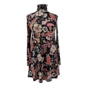 SALAAM Knit Floral Turtleneck Short Dress S